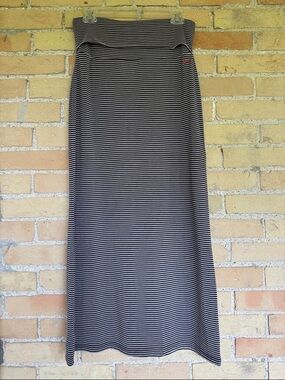 Kavu Black and Beige Striped Maxi Skirt